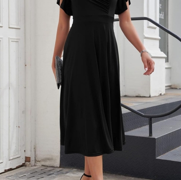 PRETTYGARDEN Women's Summer Midi Dress Ruffle Cap Sleeve V Neck Swing A Line Coc - Picture 2 of 5